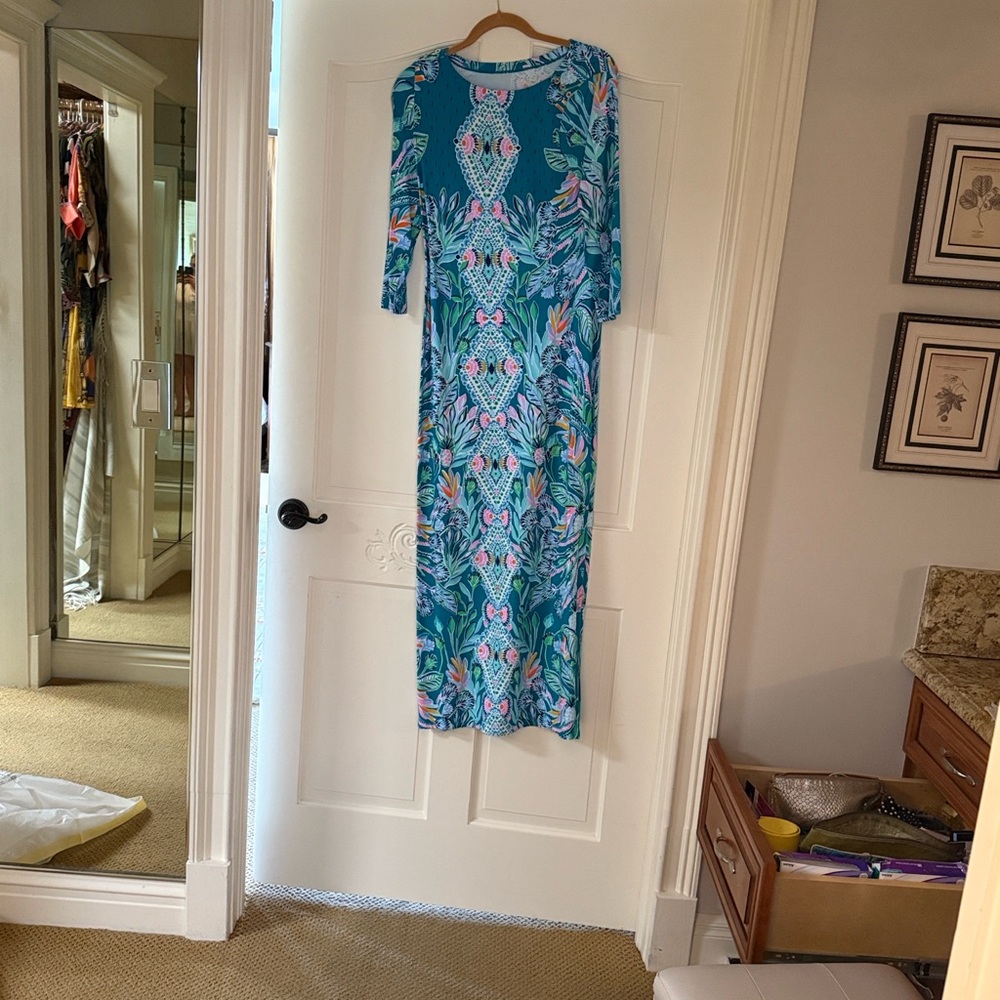 Lilly Pulitzer Blue and Pink Floral Long Sleeve Dress